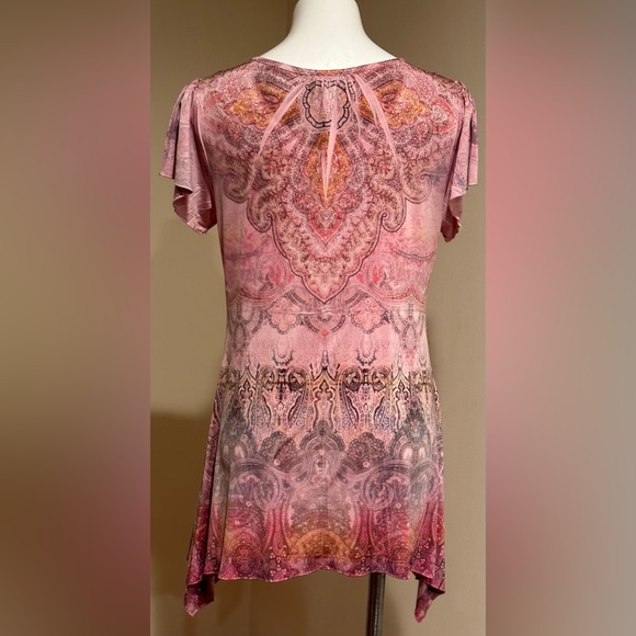 World Unity Asymmetrical Boho Light & Comfortable Blouse W Pinks & Orange SZ M - Picture 3 of 13